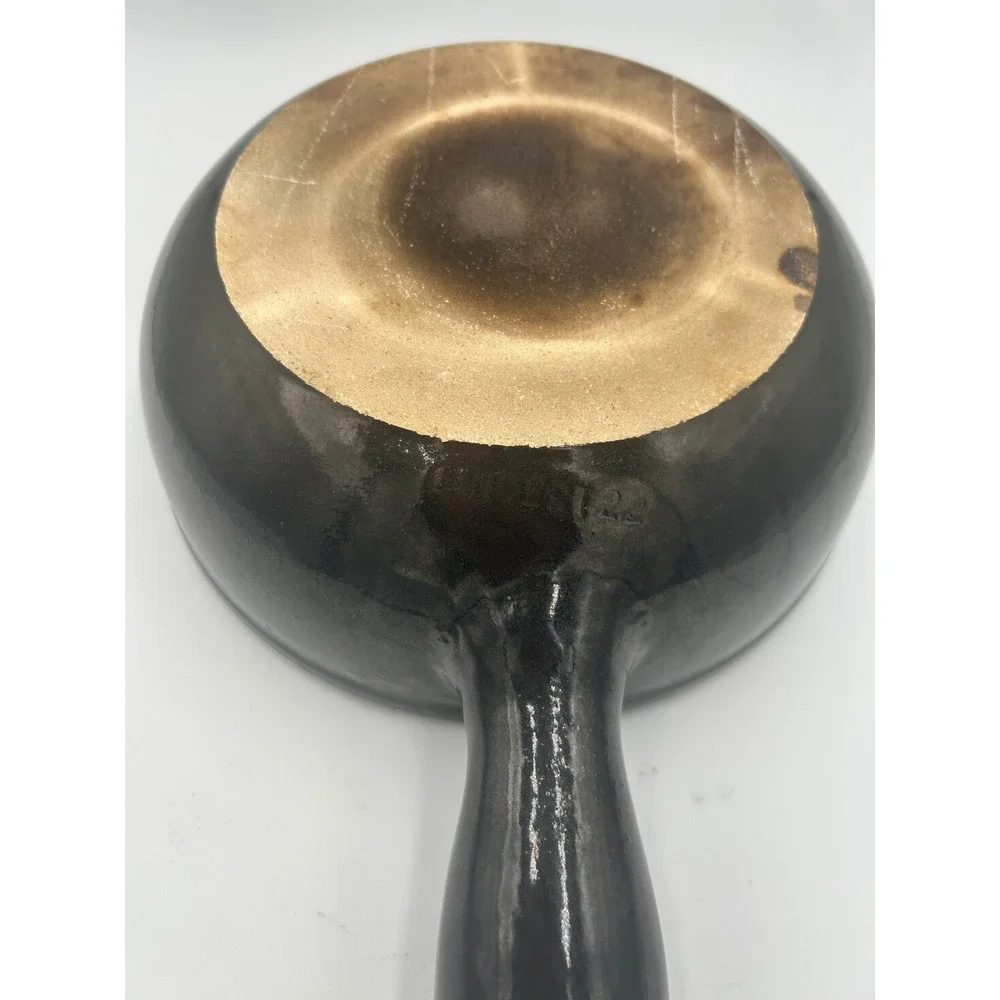 Vintage Brown Ceramic Fondue Pot Skillet Cream Interior Stoneware MCM 7.5 Inch